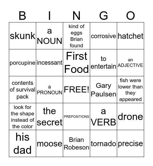 Hatchet Bingo Card