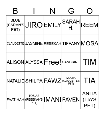 SNPhA Exec and Pets BINGO Card