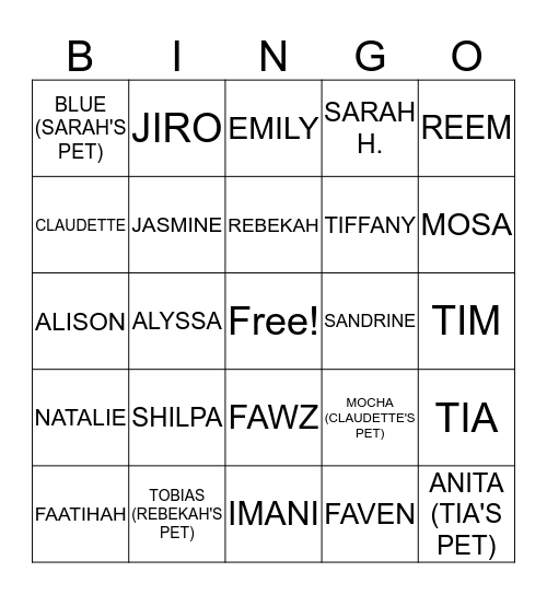 SNPhA Exec and Pets BINGO Card