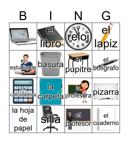 Materiales en español Bingo Card