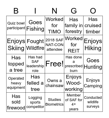 SAF National Convention 2019 Bingo Card