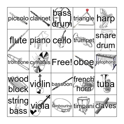 Instruments of the Orchestra Bingo Card