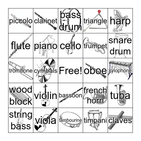Instruments of the Orchestra Bingo Card