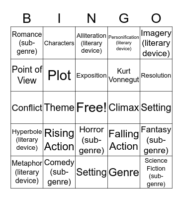 Harrison Bergeron Vocabulary Bingo Card