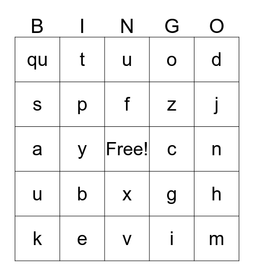 Alphabet Bingo Card