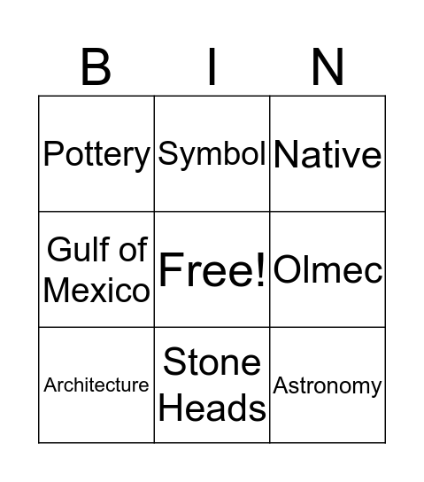 Olmec Bingo Card