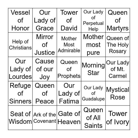 Titles of Mary Bingo Card