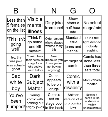 Open Mic Bingo Card