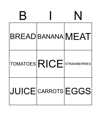 Bingo Food Bingo Card