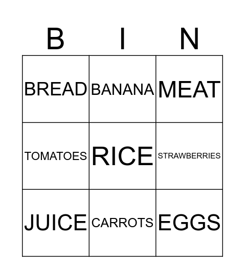 Bingo Food Bingo Card