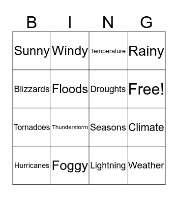 Weather Bingo Card