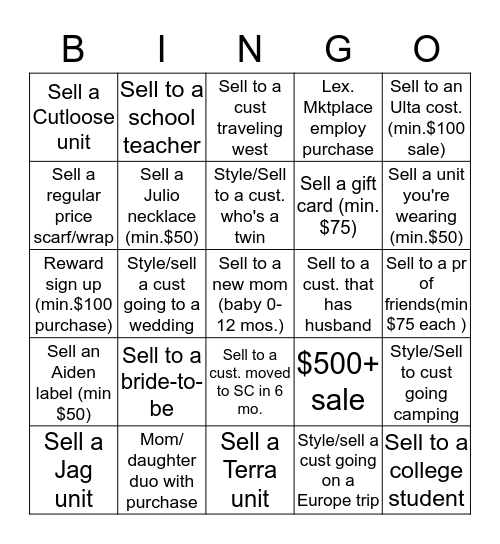 Boutique Bingo Card
