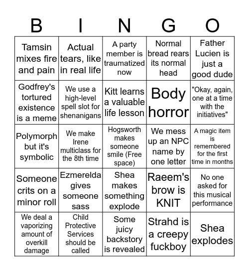 Curse of Bingo Card