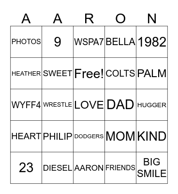 AARON Bingo Card