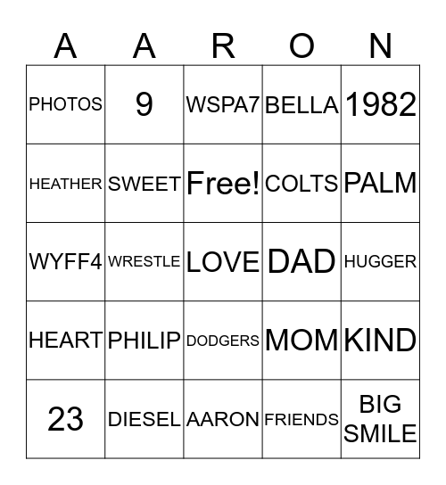 AARON Bingo Card