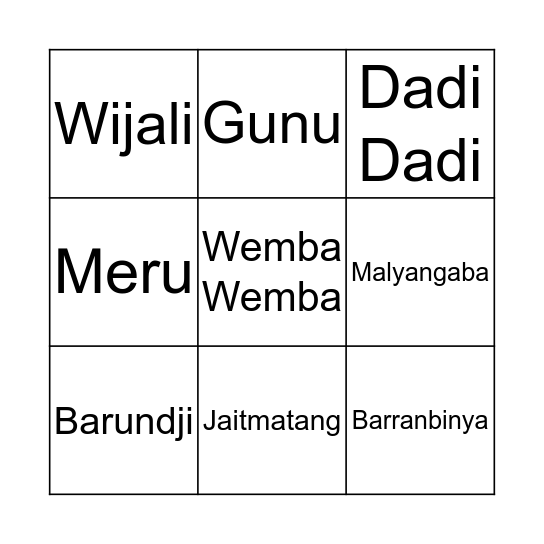 Aboriginal nations bingo Card