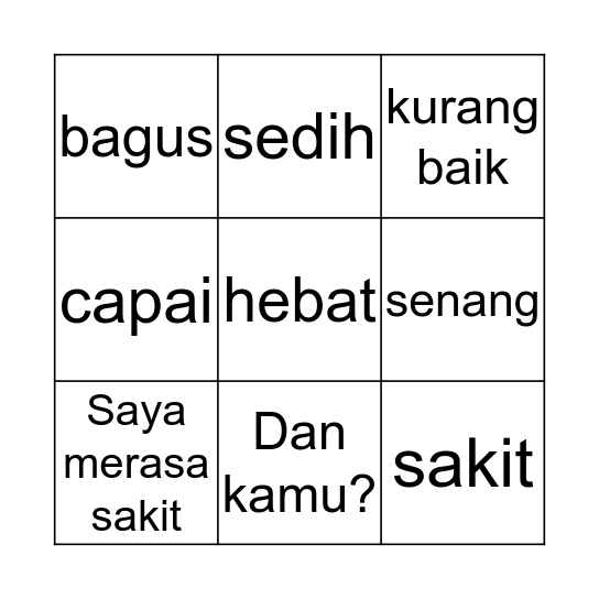 Apa kabar? Bingo Card