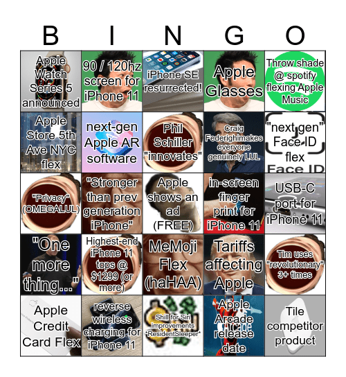 Apple Fall 2019 Hardware Refresh Bingo Card