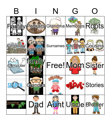 Family History/Genealogy Bingo Card