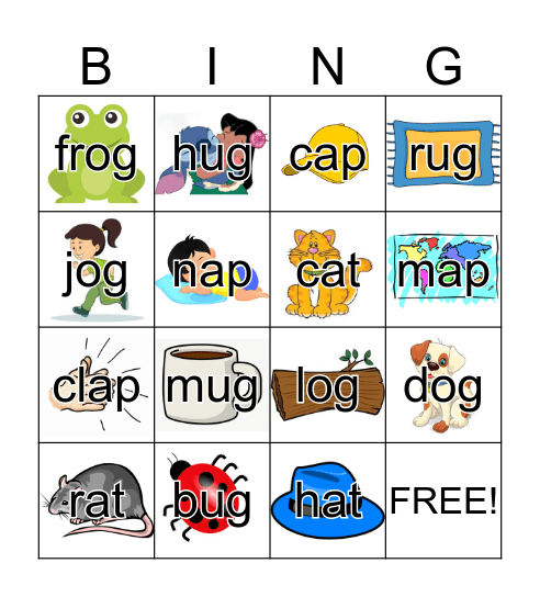 Rhyming words Bingo Card