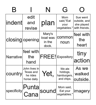 Love to Write! Bingo Card