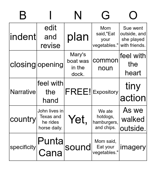 Love to Write! Bingo Card