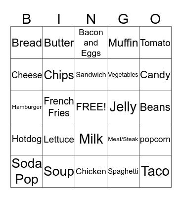 FOODS- ASL Bingo Card