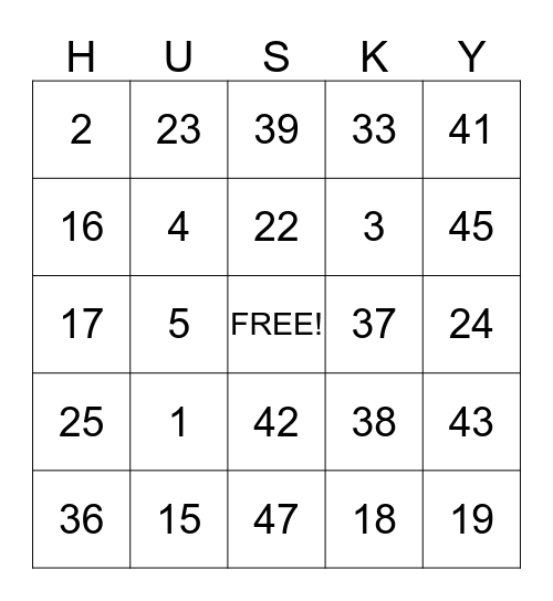 Husky Bingo Card