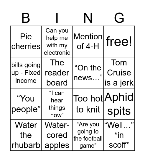 Grandma Bingo  Bingo Card