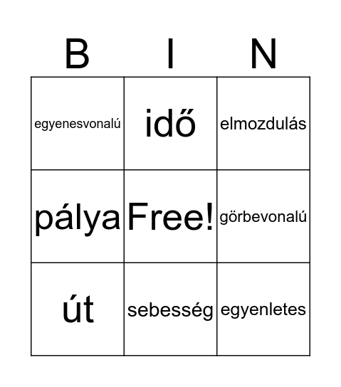 Mozgas Bingo Card