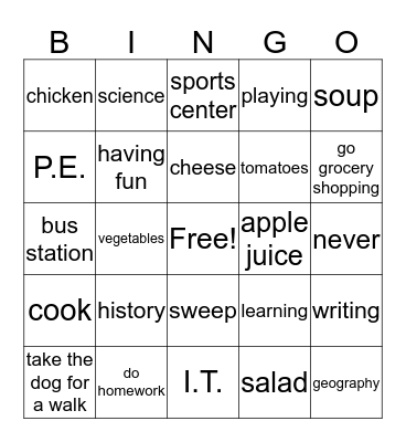 Super Minds Units 0-4 Vocabulary Bingo Card
