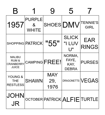 Barbara's  "55" Bingo Card