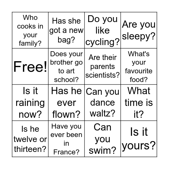What's the Question? Bingo Card
