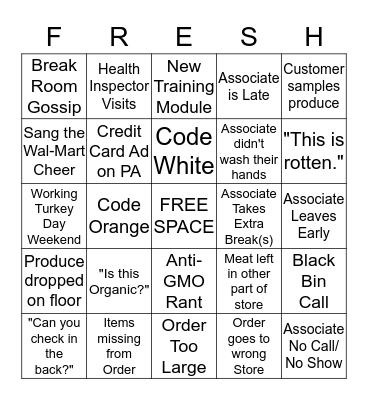 Wal-Mart Fresh Bingo Card