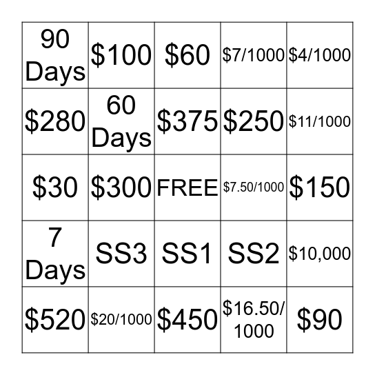 Stair Step Bingo! Bingo Card