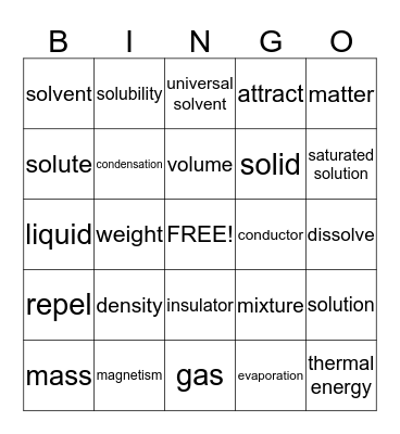 Physical Science  Bingo Card