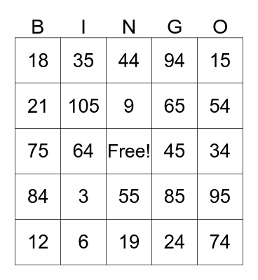 Number Practice Bingo Card