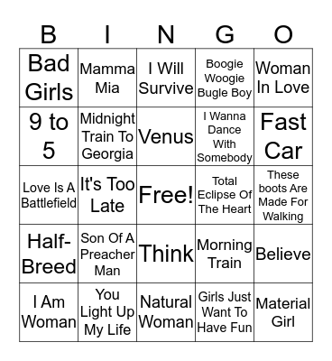 Women Who Rock Bingo Card