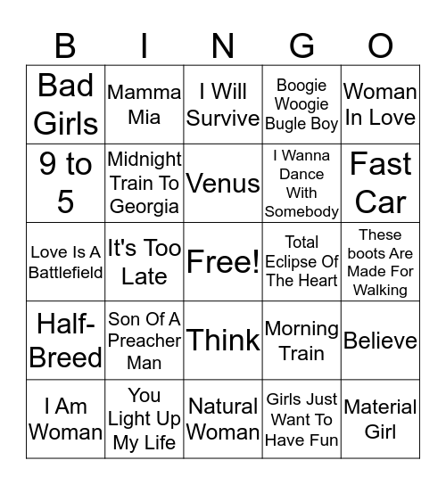 Women Who Rock Bingo Card