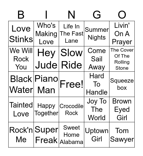 Sing It Out Bingo Card