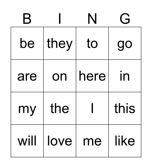 1 G List 1-3 Bingo Card