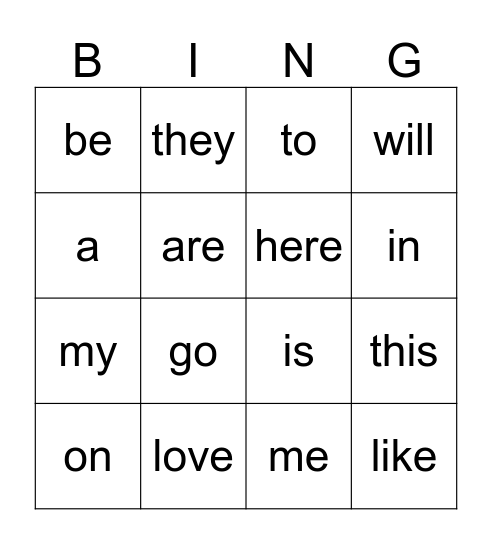 1 G List 1-3 Bingo Card