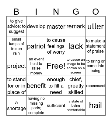 Vocabulary Bingo Card