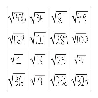 Square Root Time Trial Bingo Card
