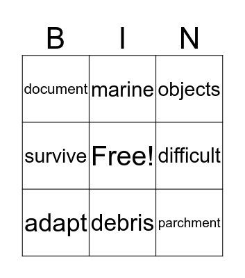 Vocabulary Bingo Card