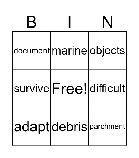 Vocabulary Bingo Card