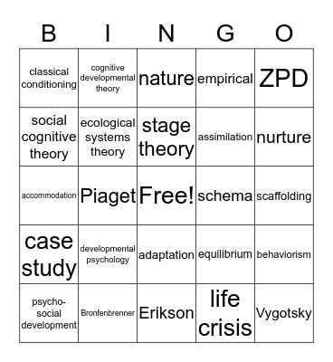 EDU 182 Chapter 1 Bingo Card