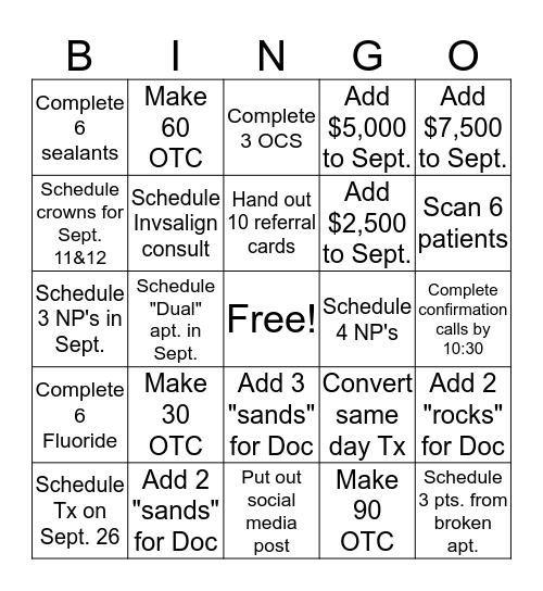 SEPT. BLITZ Bingo Card