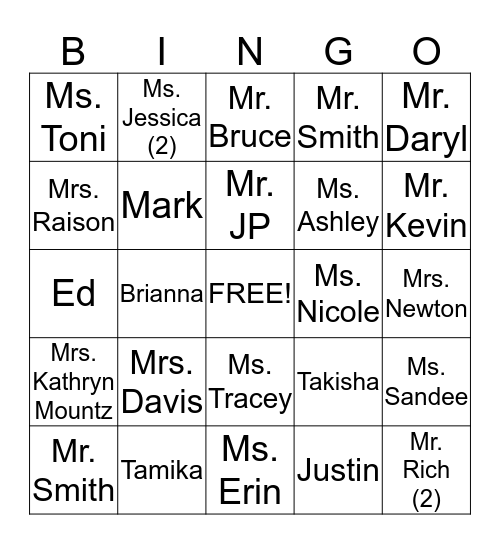 Classroom 209 Bingo Card