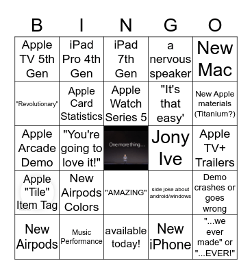 Apple Keynote 2019 Bingo Card